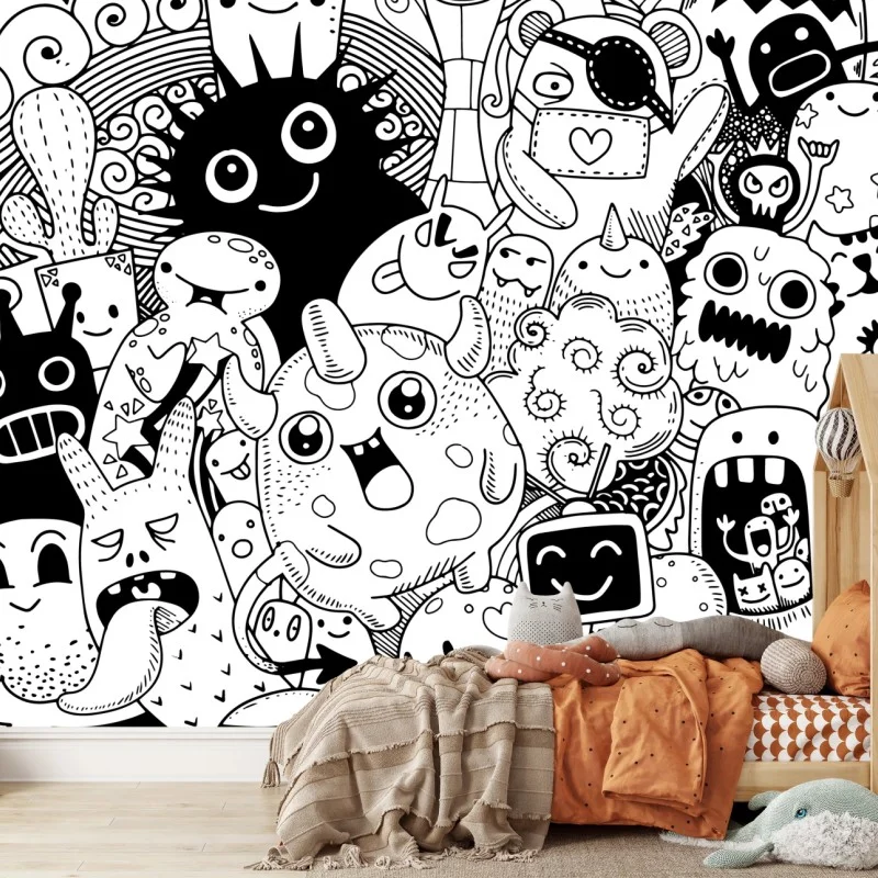 Wall mural playful monster doodle