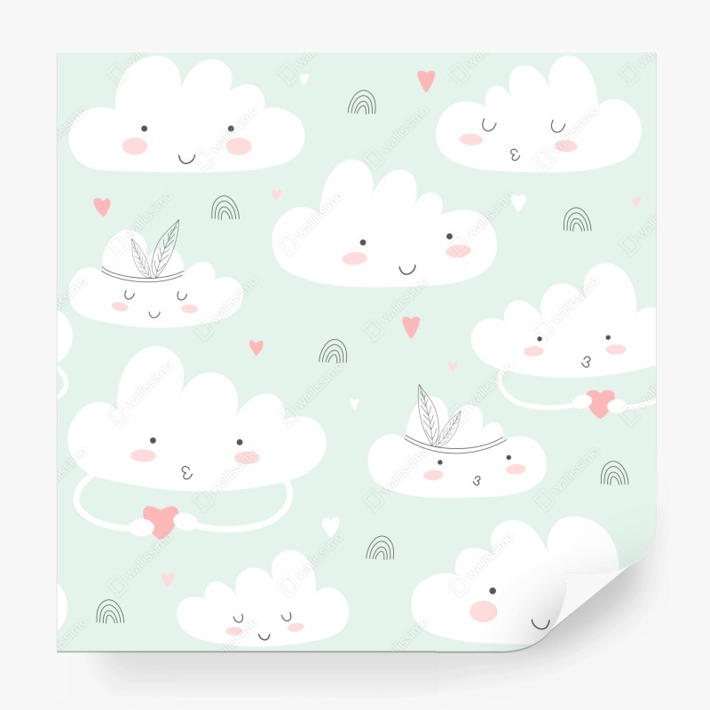 Wall mural smiling clouds pastel nursery pattern