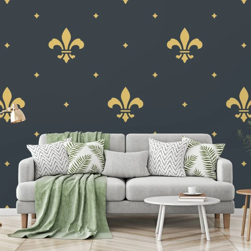Wall mural gold fleur-de-lis seamless pattern on dark background