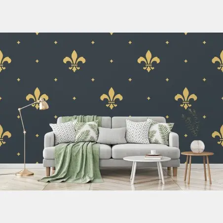 Wall mural gold fleur-de-lis seamless pattern on dark background • Wallissimo®