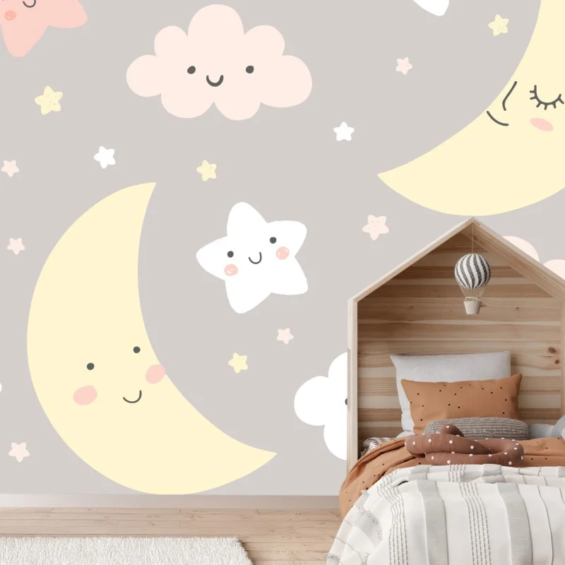 Wall mural sleepy moon and stars nursery pattern