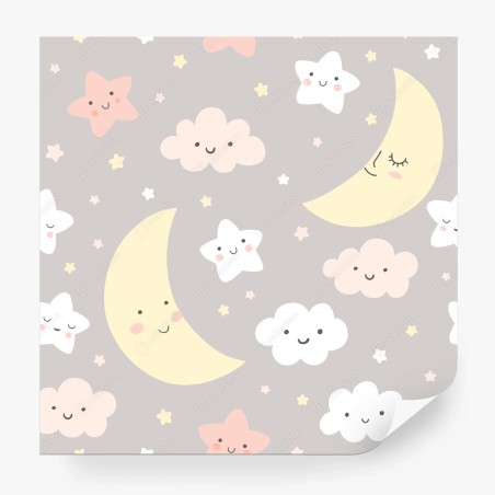 Wall mural sleepy moon and stars nursery pattern • Wallissimo®