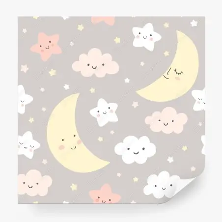 Wall mural sleepy moon and stars nursery pattern • Wallissimo®