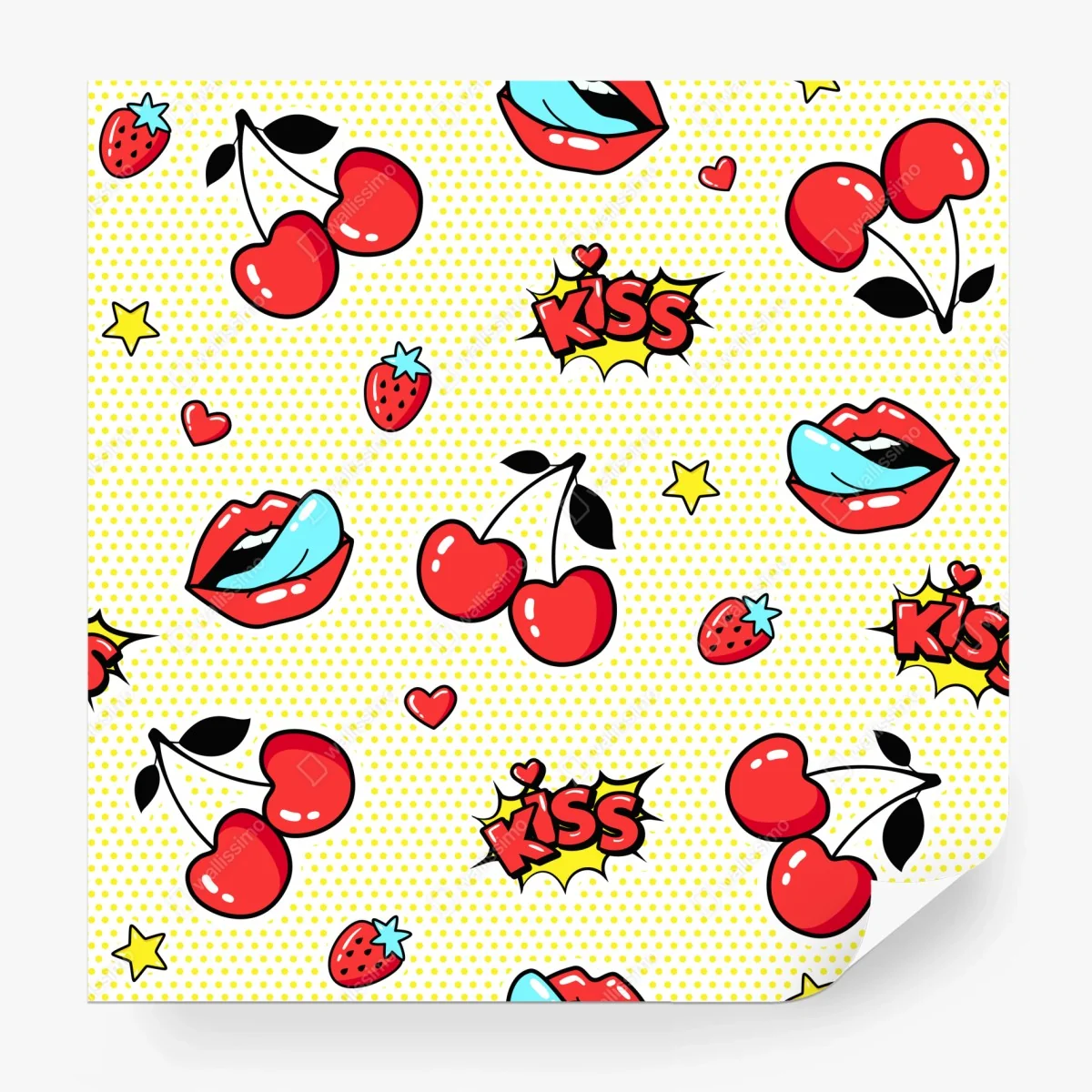 Wall mural playful pop art cherry kiss pattern • Wallissimo® Wall mural playful pop art cherry kiss pattern • Wallissimo®