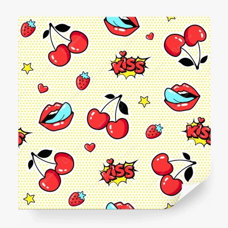 Wall mural playful pop art cherry kiss pattern • Wallissimo®
