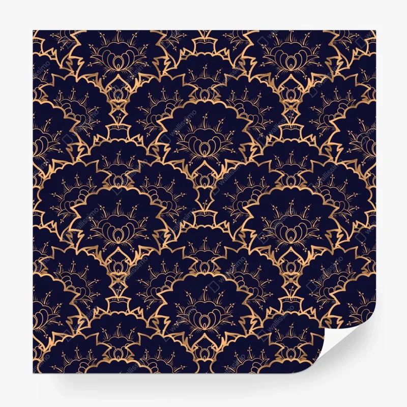 Wall mural luxury gold floral pattern on navy