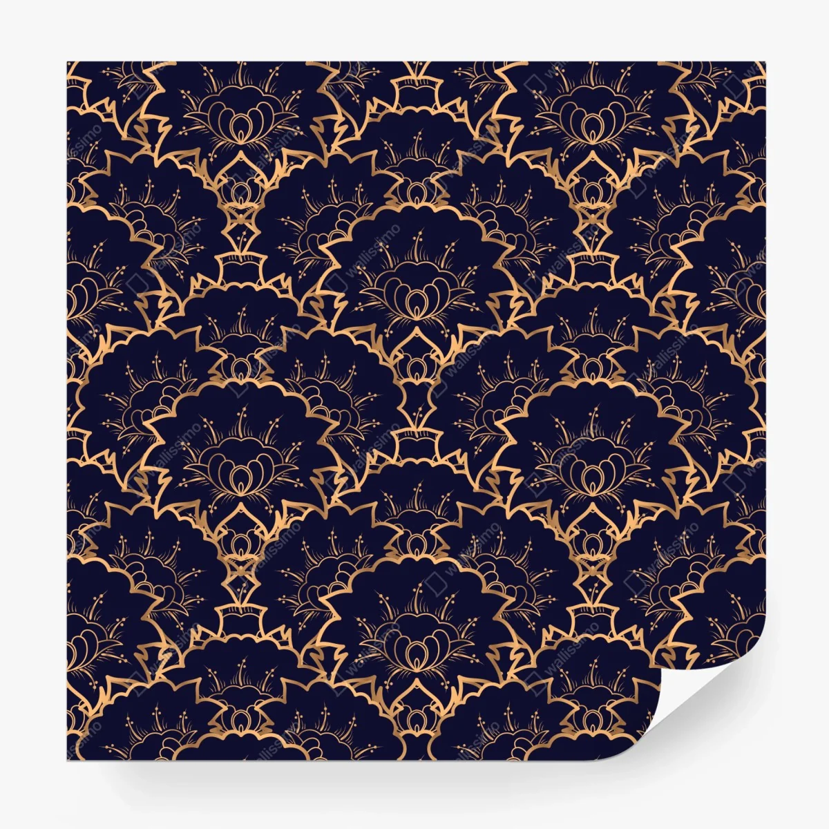 Wall mural luxury gold floral pattern on navy ⁕ Wallissimo®