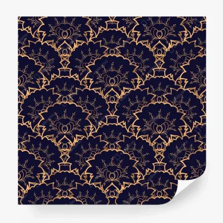 Wall mural luxury gold floral pattern on navy • Wallissimo®