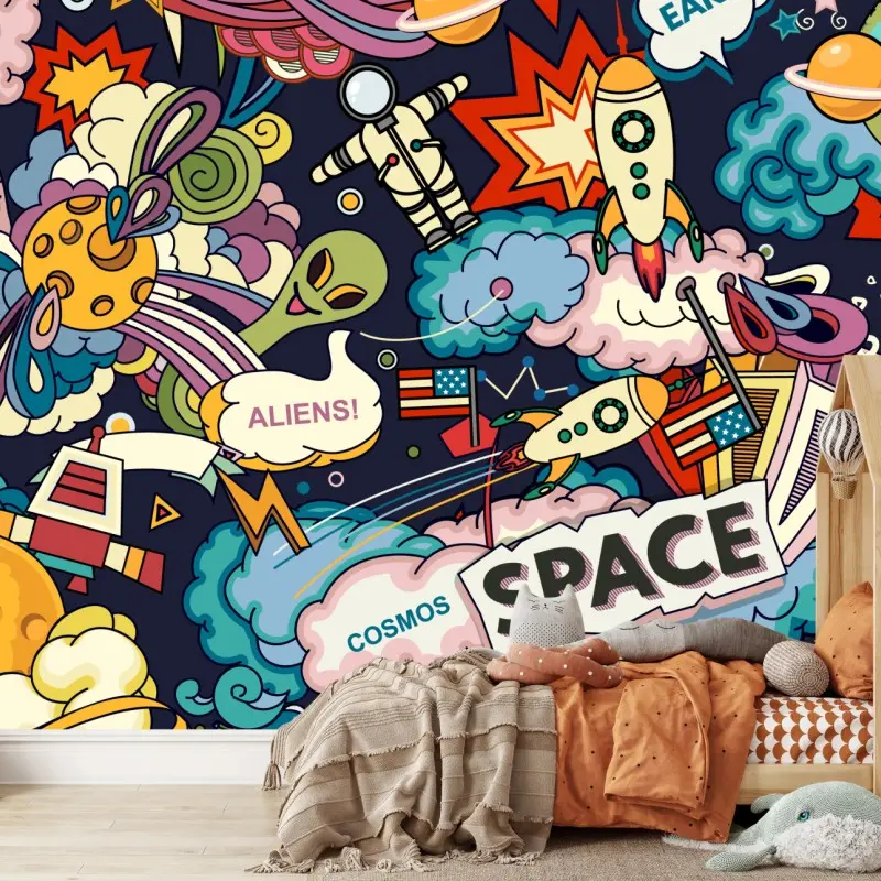 Wall mural colorful cosmic doodle space collage