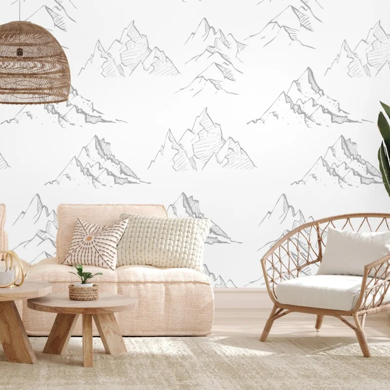 Wall mural hand-drawn mountain pattern