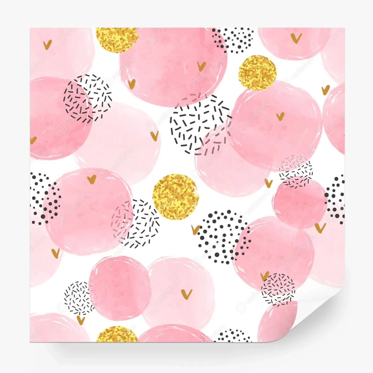 Wall mural pink watercolor circle pattern with gold accents • Wallissimo®
