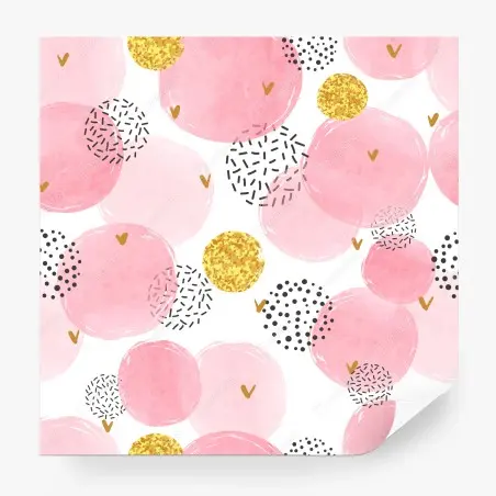 Wall mural pink watercolor circle pattern with gold accents • Wallissimo®