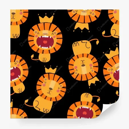 Wall mural playful lion pattern on black background • Wallissimo®