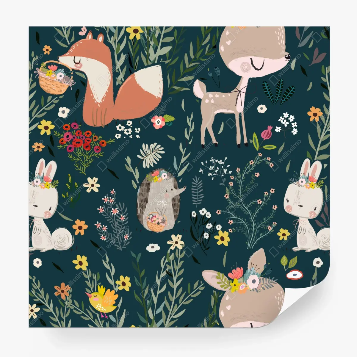 Wall mural woodland friends floral nursery pattern ⁕ Wallissimo®