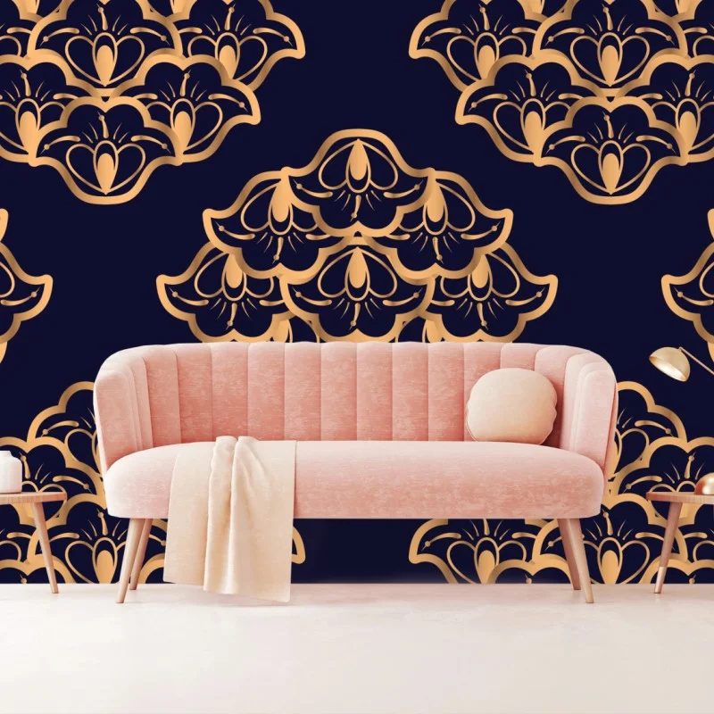Wall mural luxurious gold damask pattern on deep navy