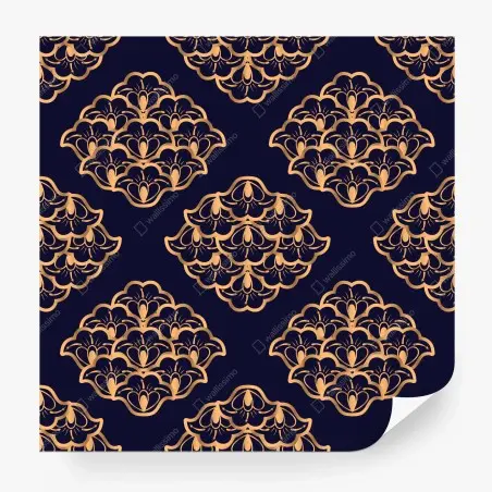 Wall mural luxurious gold damask pattern on deep navy • Wallissimo®