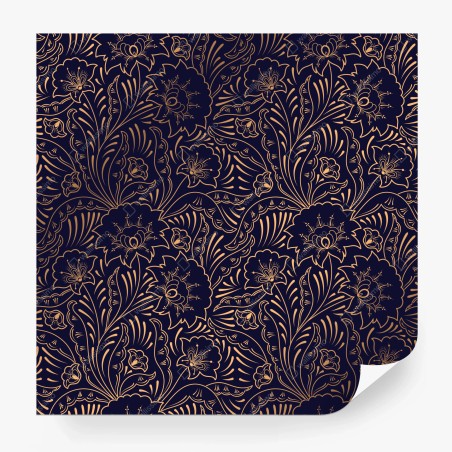 Wall mural gold floral ornamental pattern on navy background • Wallissimo®