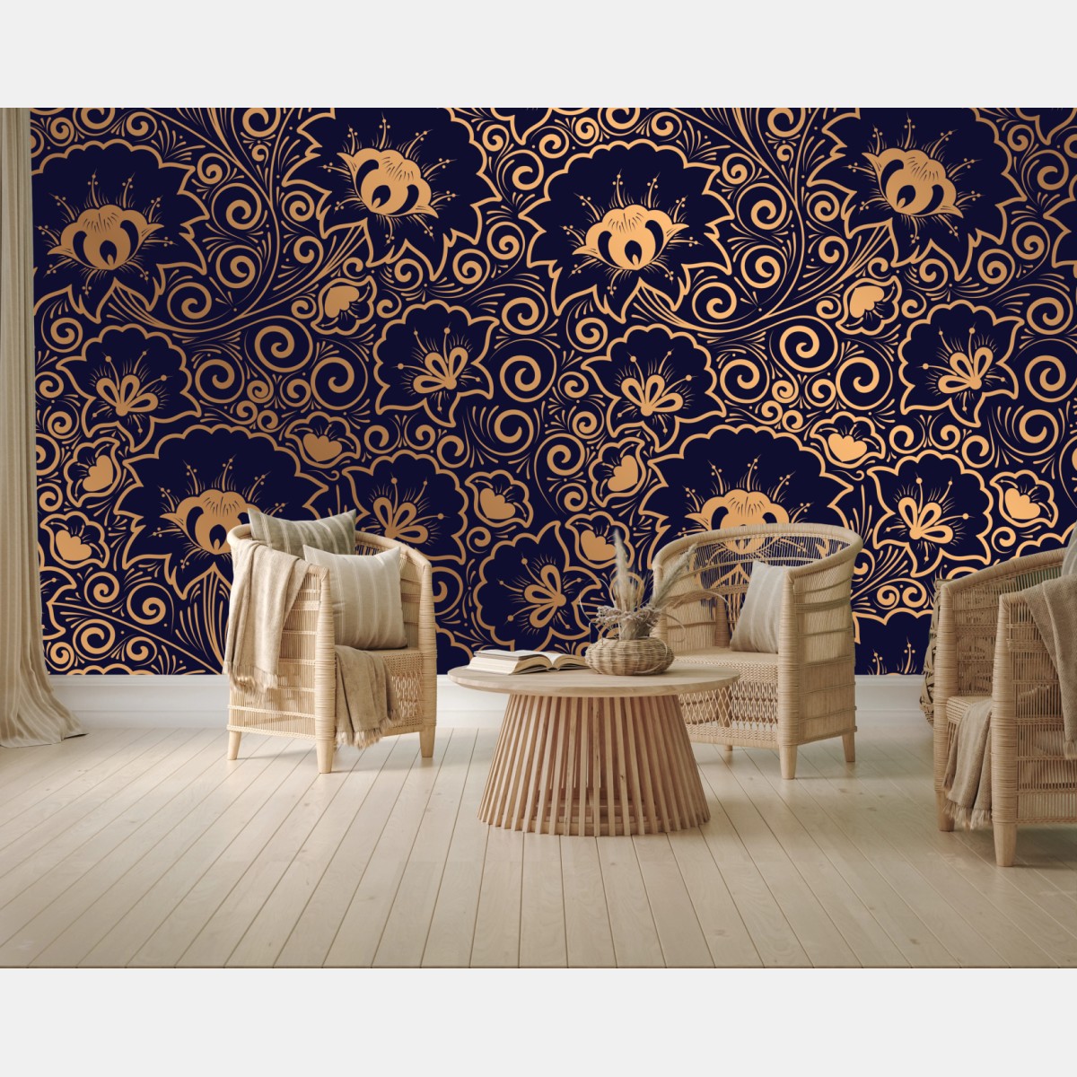 Wall mural luxury gold floral pattern on dark background • Wallissimo®