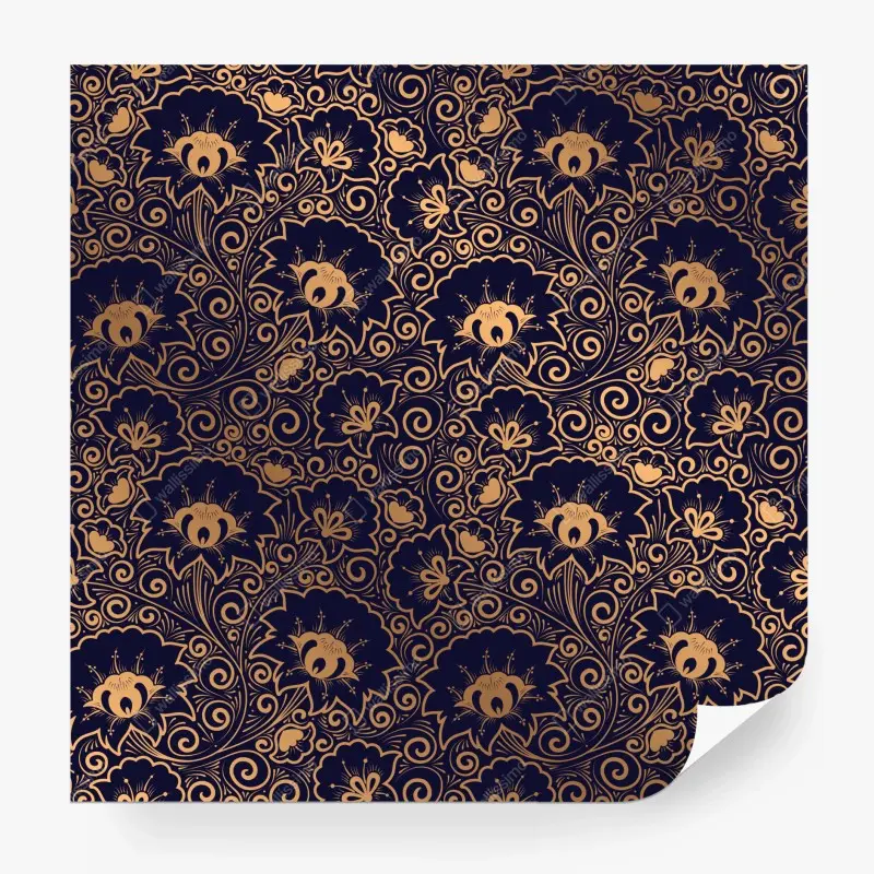 Wall mural luxury gold floral pattern on dark background