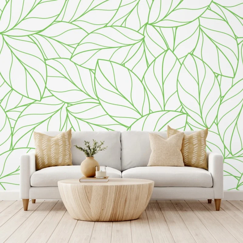 Wall mural green leaf line pattern ⁕ Wallissimo® Wall mural green leaf line pattern ⁕ Wallissimo®