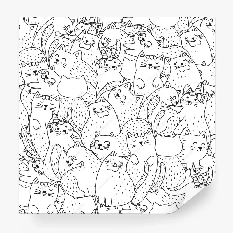 Wall mural hand-drawn cat doodles pattern