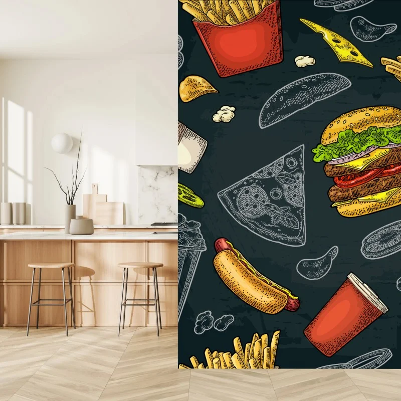Wall mural vintage fast food collage