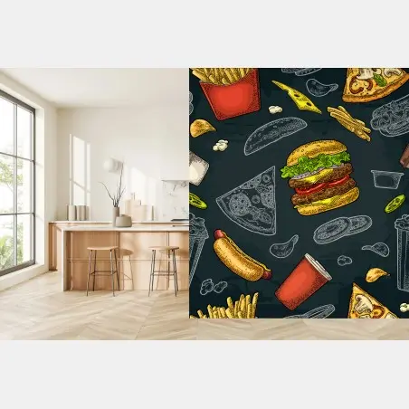 Wall mural vintage fast food collage • Wallissimo®