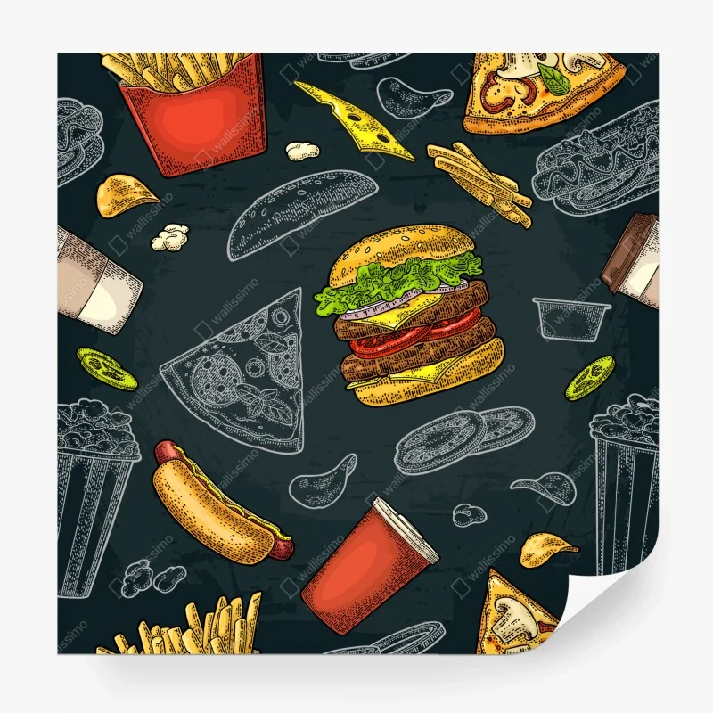 Wall mural vintage fast food collage
