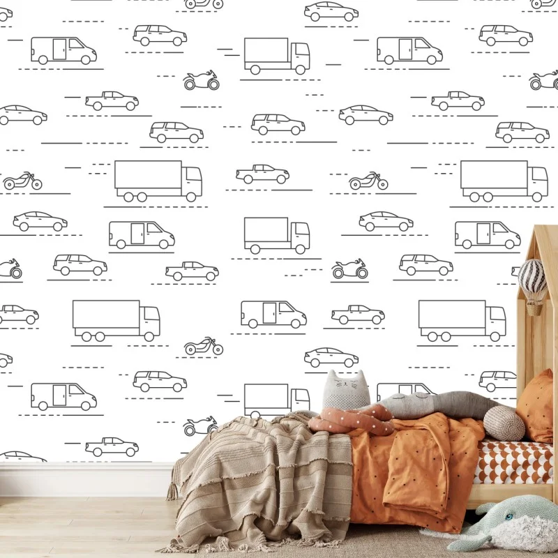 Wall mural monochrome vehicle pattern