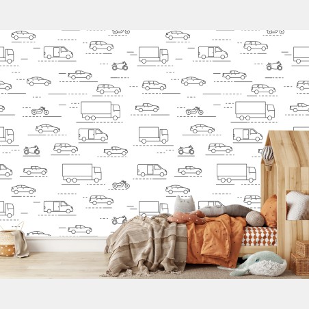Wall mural monochrome vehicle pattern • Wallissimo®