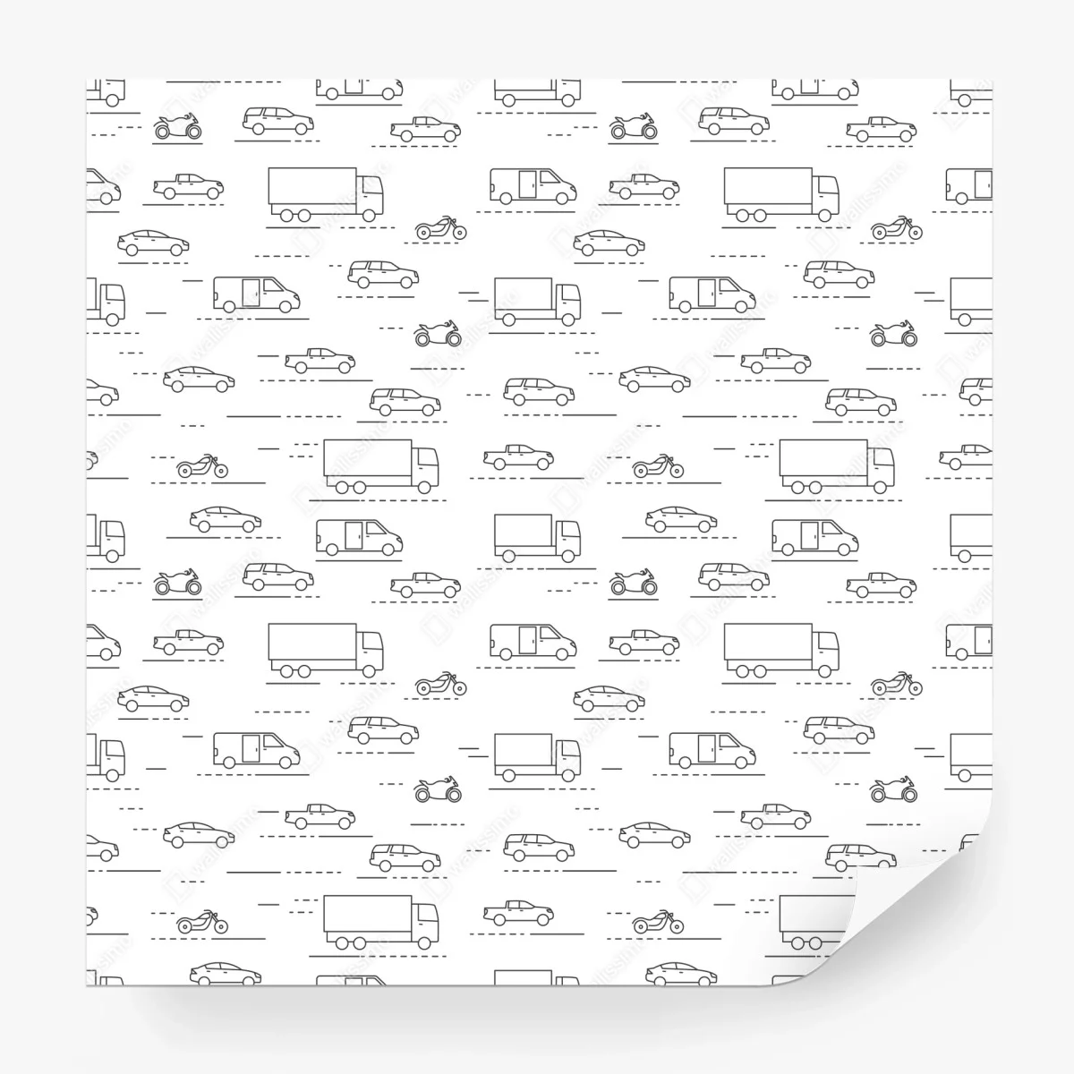 Wall mural monochrome vehicle pattern ⁕ Wallissimo®