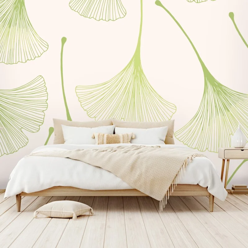 Wall mural delicate ginkgo leaf pattern