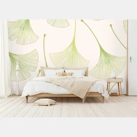 Wall mural delicate ginkgo leaf pattern • Wallissimo®