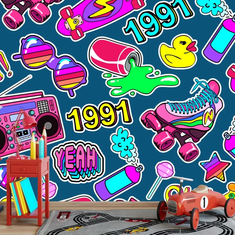 Wall mural vibrant 90s sticker collage