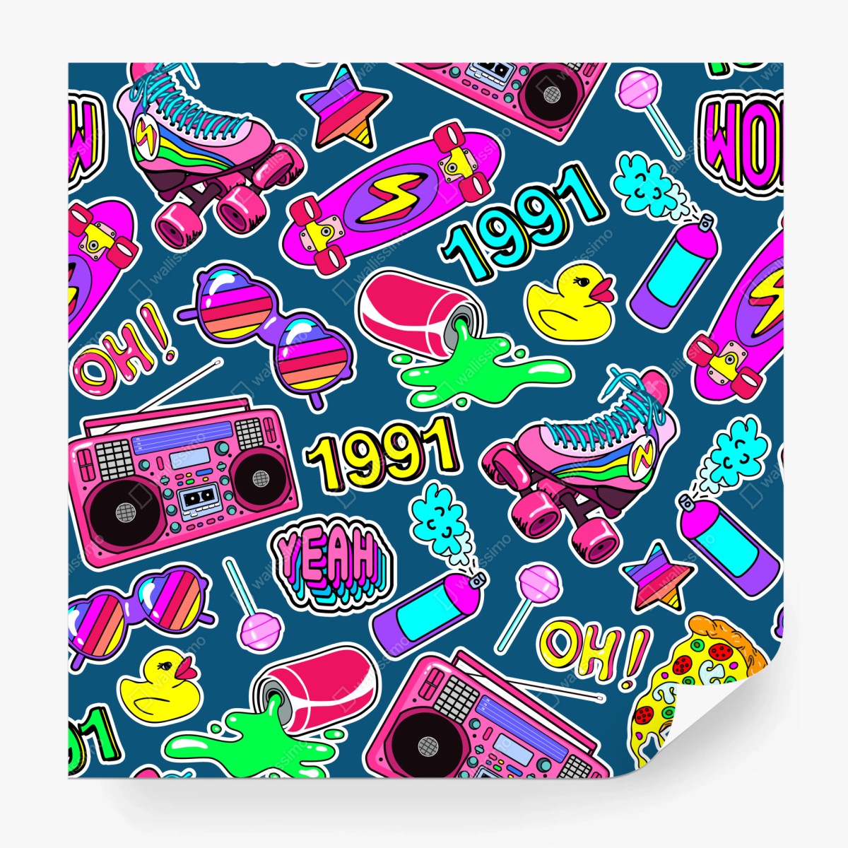 Wall mural vibrant 90s sticker collage • Wallissimo®