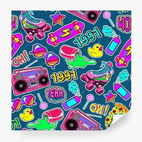 Wall mural vibrant 90s sticker collage • Wallissimo®