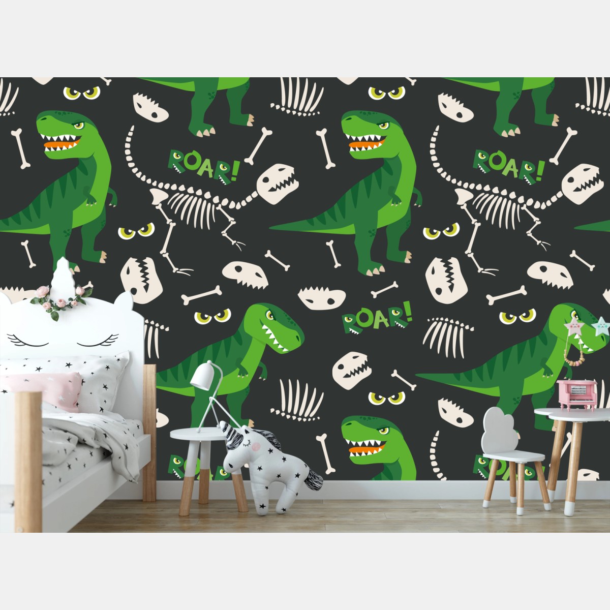 Wall mural playful green t-rex pattern • Wallissimo®