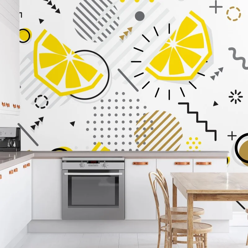 Wall mural bright citrus geometric pattern