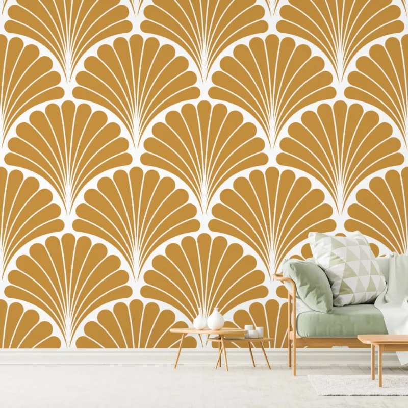 Wall mural golden art deco fan pattern