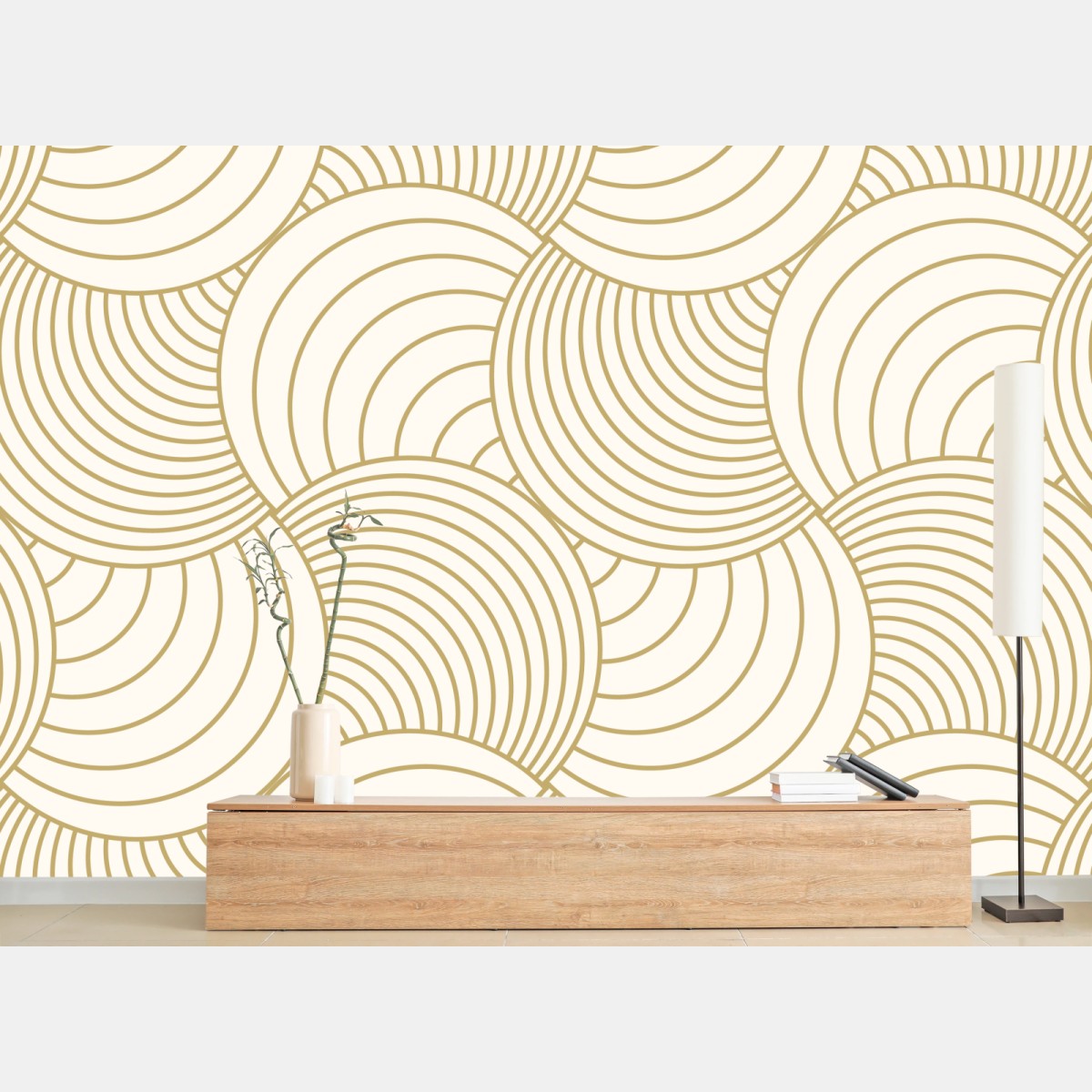 Wall mural gold art deco circle pattern • Wallissimo®