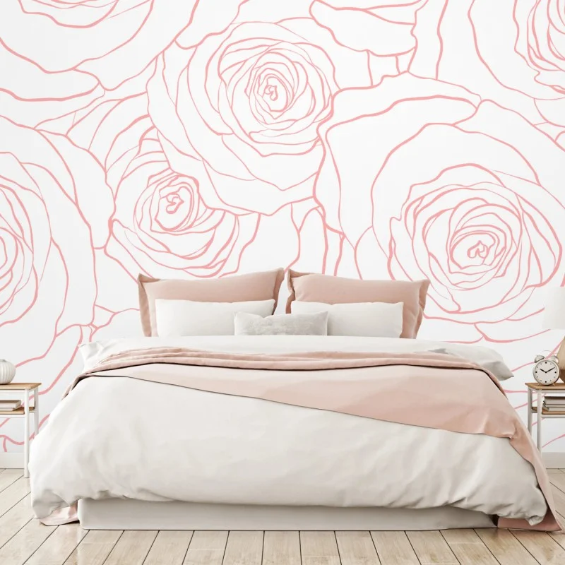 Wall mural delicate pink rose line pattern