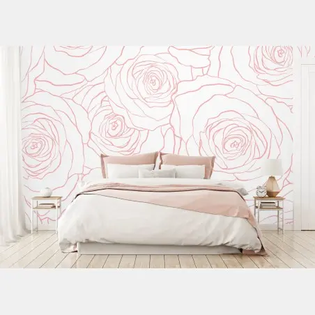 Wall mural delicate pink rose line pattern • Wallissimo®