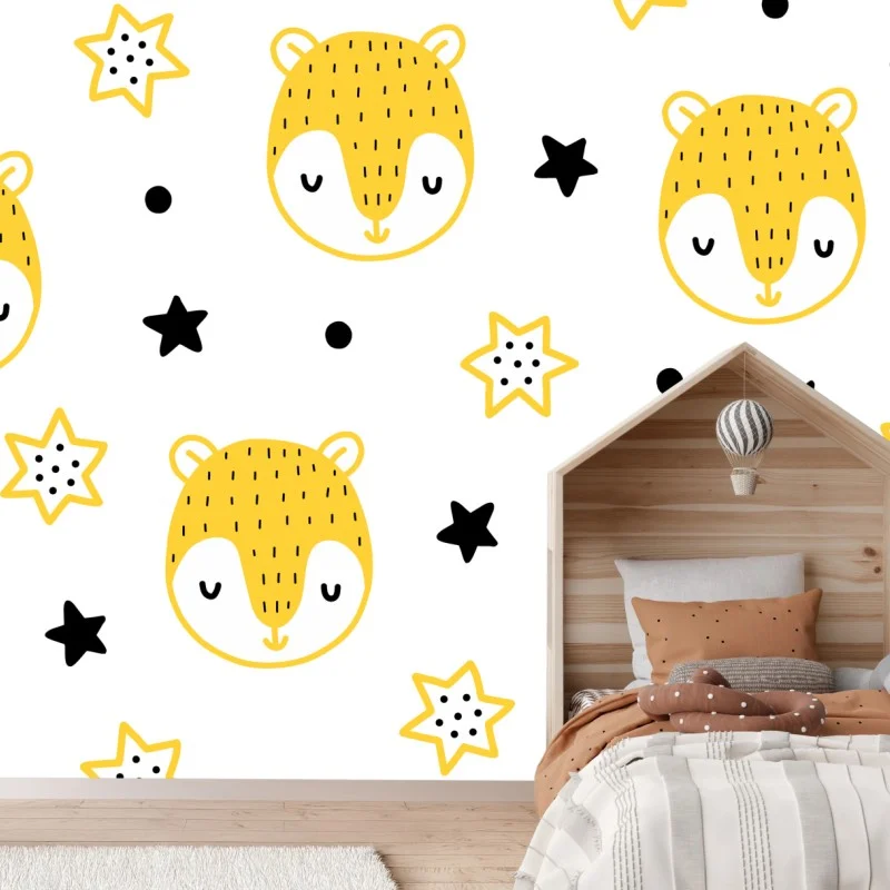 Wall mural cute yellow animal faces nursery pattern