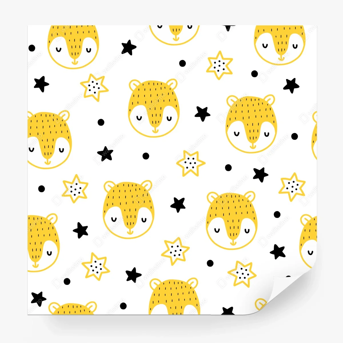 Wall mural cute yellow animal faces nursery pattern ⁕ Wallissimo®