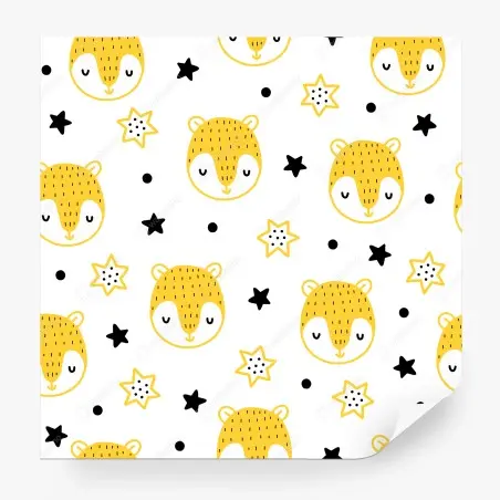 Wall mural cute yellow animal faces nursery pattern • Wallissimo®