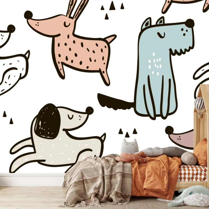 Wall mural playful pastel dogs pattern