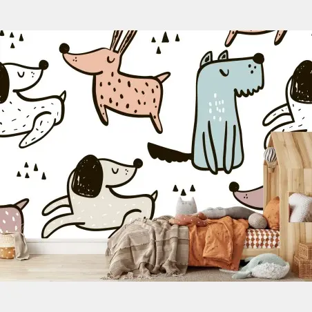 Wall mural playful pastel dogs pattern • Wallissimo®