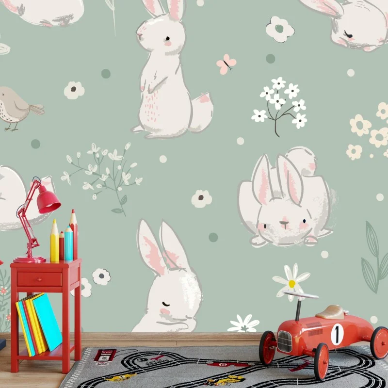 Wall mural pastel bunny nursery pattern ⁕ Wallissimo® Wall mural pastel bunny nursery pattern ⁕ Wallissimo®