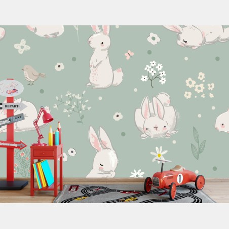 Wall mural pastel bunny nursery pattern • Wallissimo®