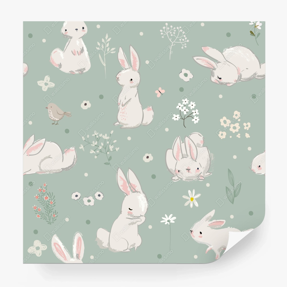 Wall mural pastel bunny nursery pattern • Wallissimo®
